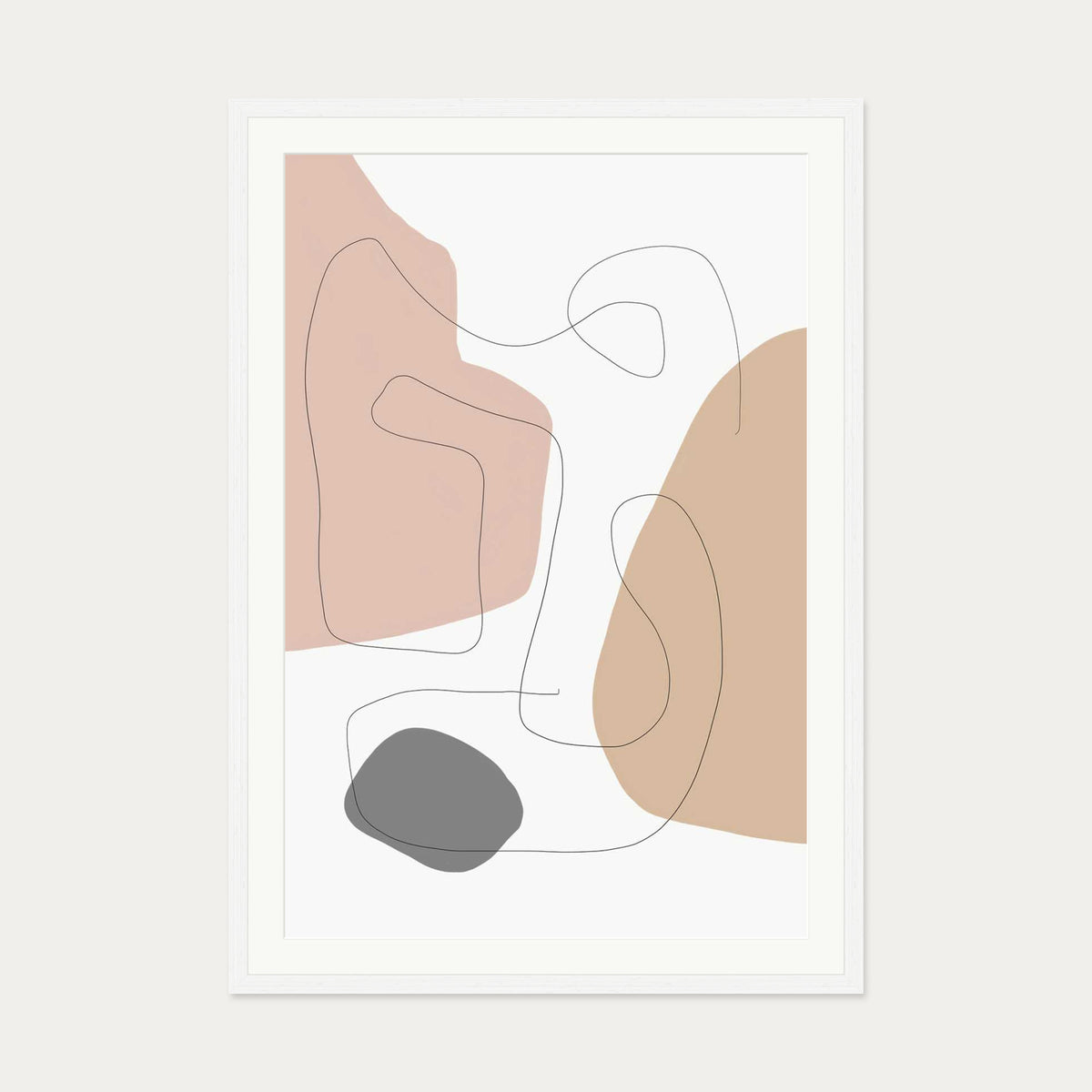Scandi Shapes With Lines Art Print — 70 x 100 cm — White Frame