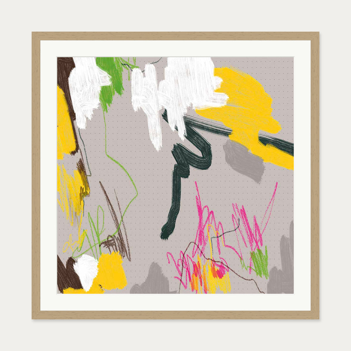 Scribbles On Paper Art Print — 70 x 70 cm — Oak Frame