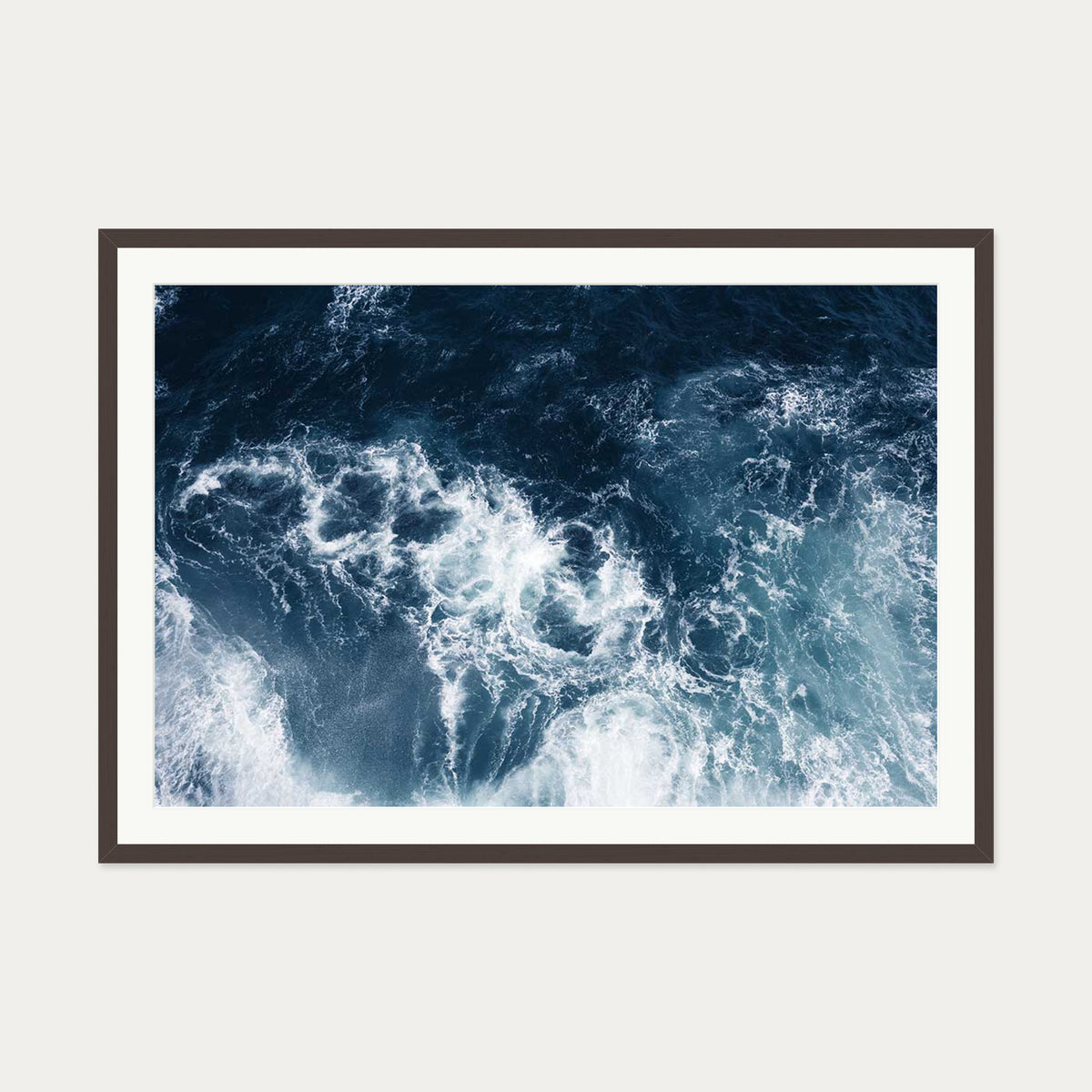 Sea Waves Wall Art Print — 70 x 100 cm — Brown Frame