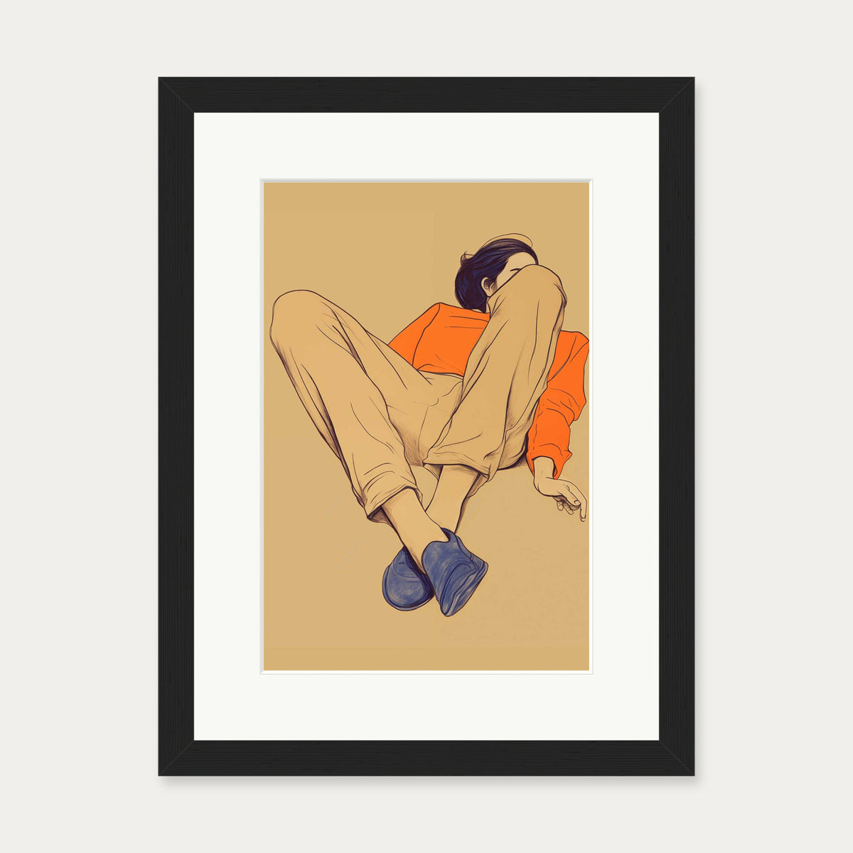 Seated Poise Figurative Art Print — 30 x 40 cm — Black Frame