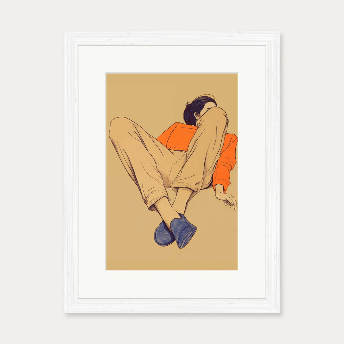 Seated Poise Figurative Art Print — 30 x 40 cm — White Frame