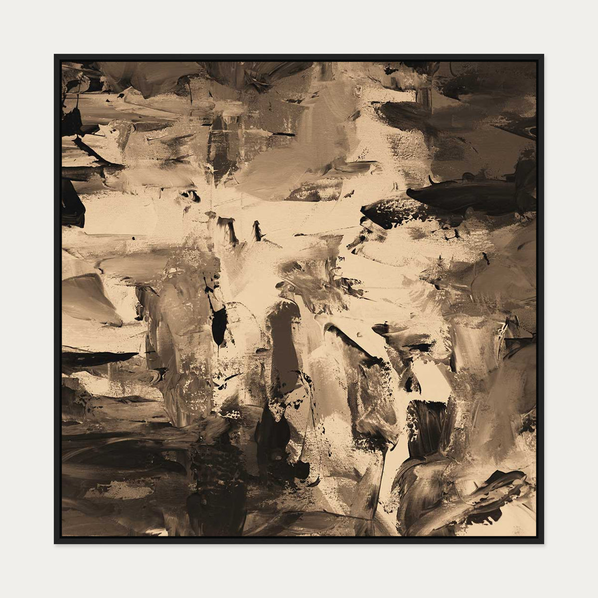 Sepia Brown Minimal Canvas Art Print — 100 x 100 cm — Black Frame