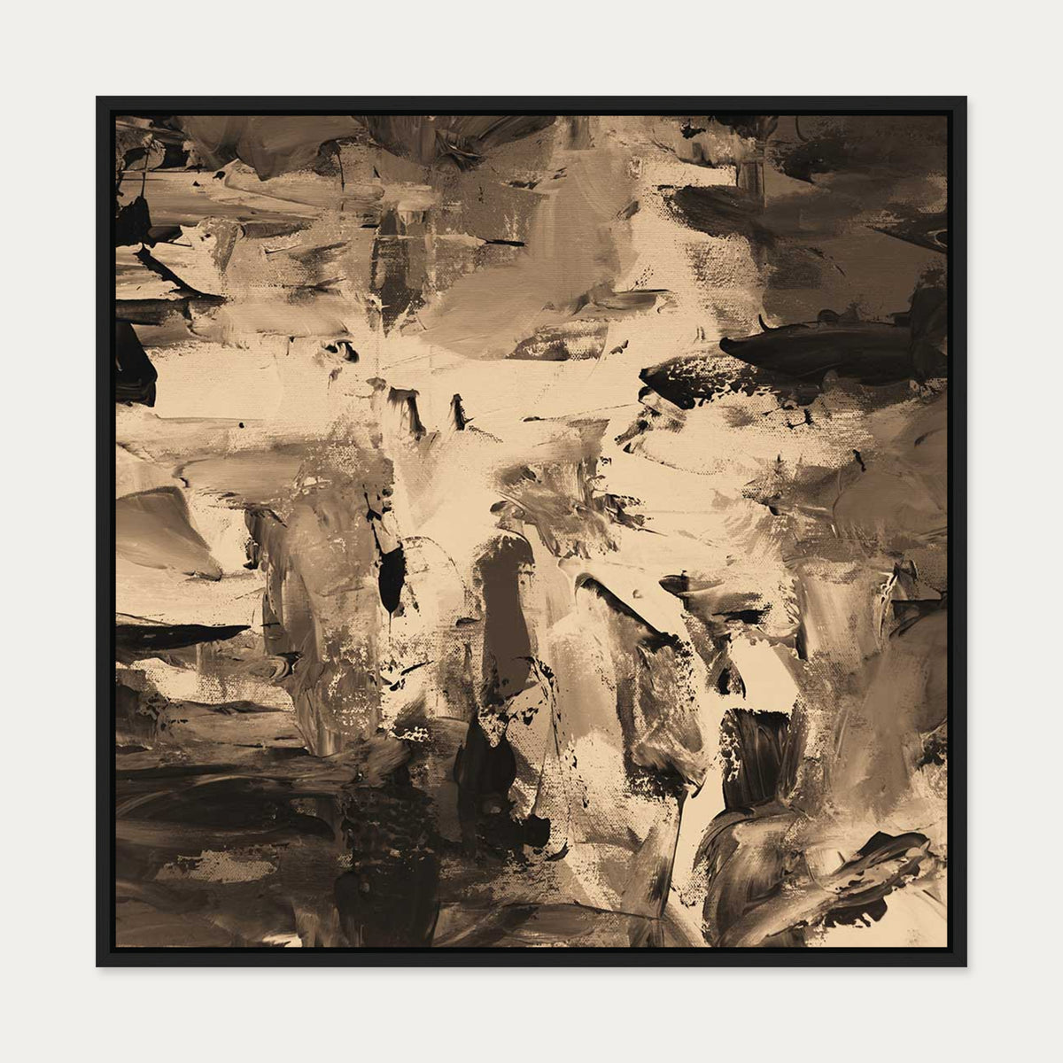 Sepia Brown Minimal Canvas Art Print — 70 x 70 cm — Black Frame