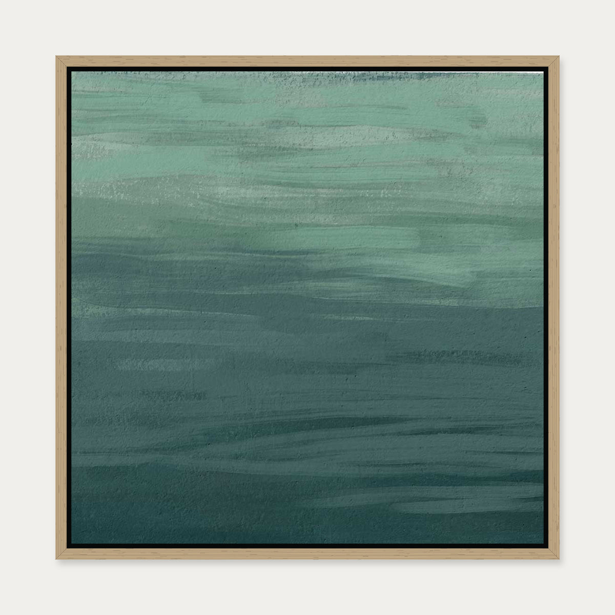 Serene Green Abstract Canvas Art — 50 x 50 cm — Oak Frame