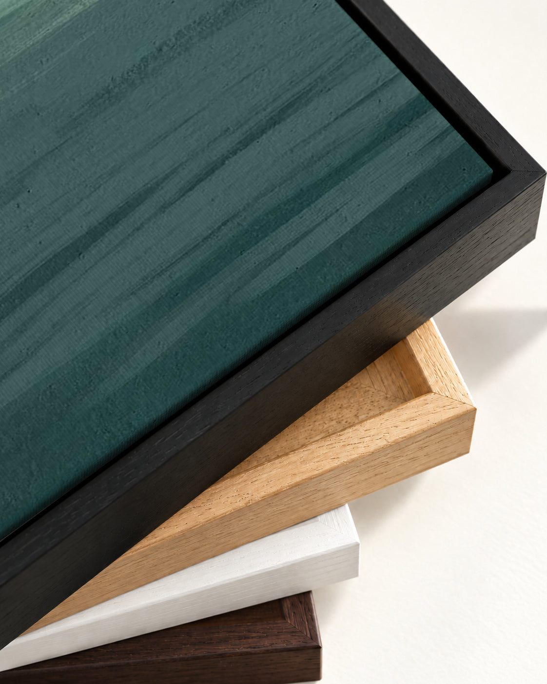 Serene Green Abstract Canvas Art — framed canvas corner and wrapped canvas detail