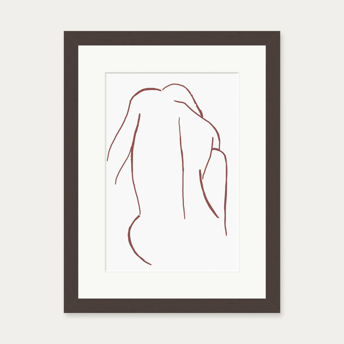 Sitting Figure Line Art Print — 30 x 40 cm — Brown Frame