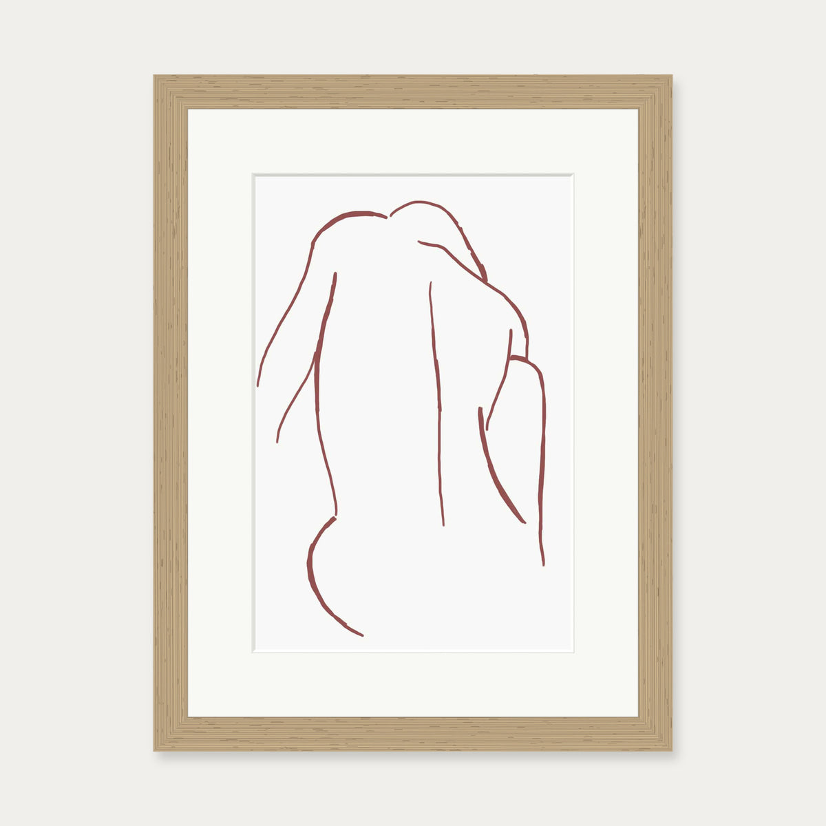 Sitting Figure Line Art Print — 30 x 40 cm — Oak Frame