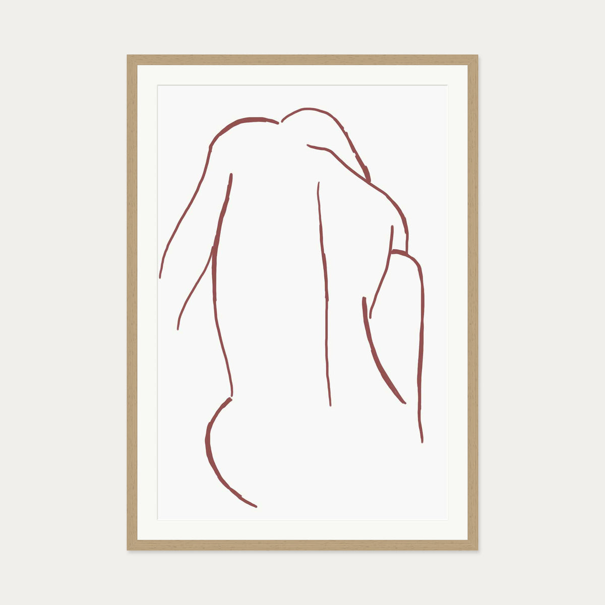 Sitting Figure Line Art Print — 70 x 100 cm — Oak Frame