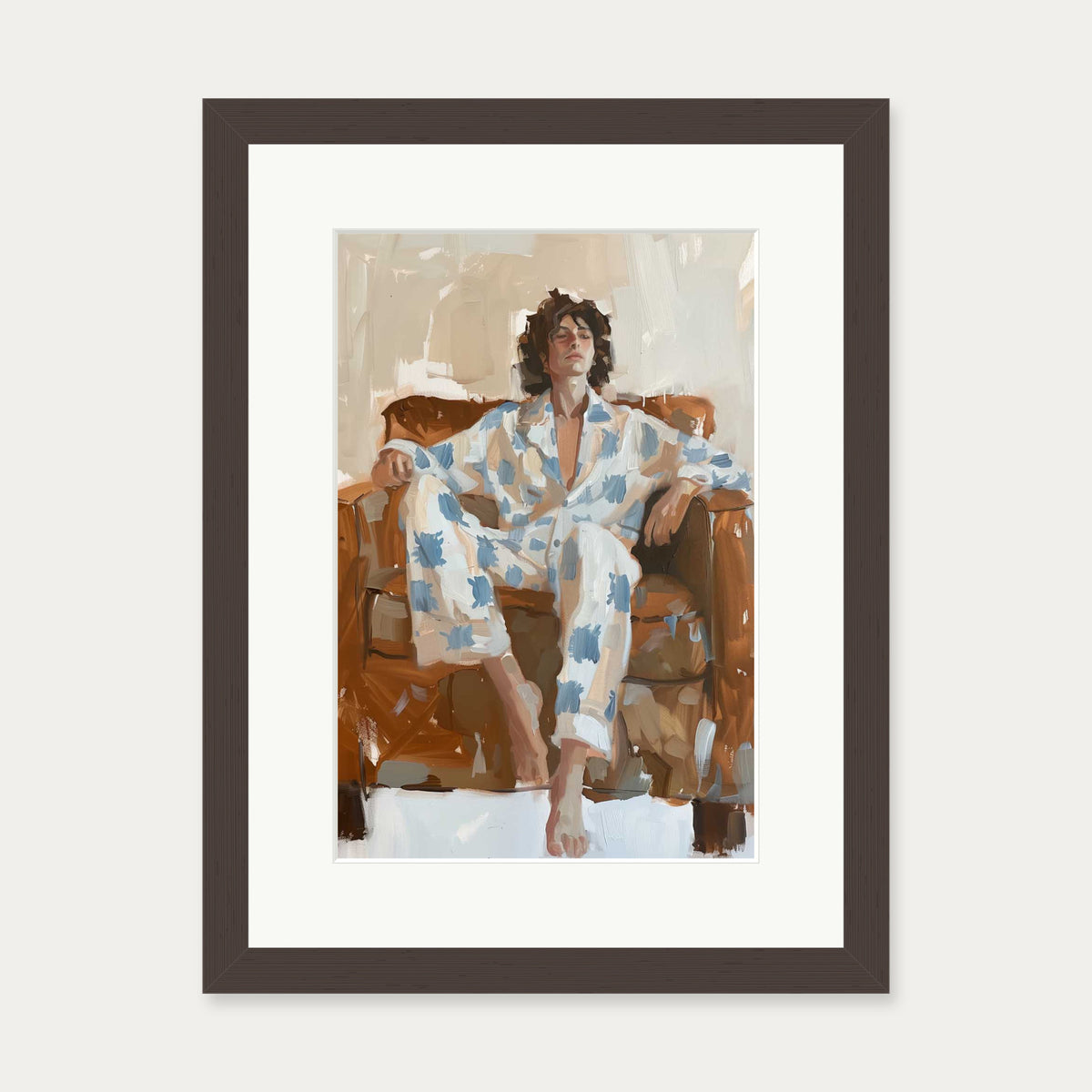 Sitting Figure Study Art Print — 30 x 40 cm — Brown Frame