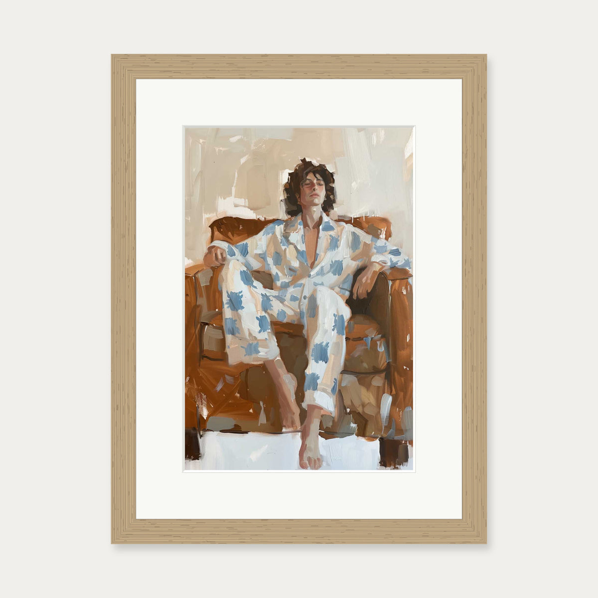 Sitting Figure Study Art Print — 30 x 40 cm — Oak Frame