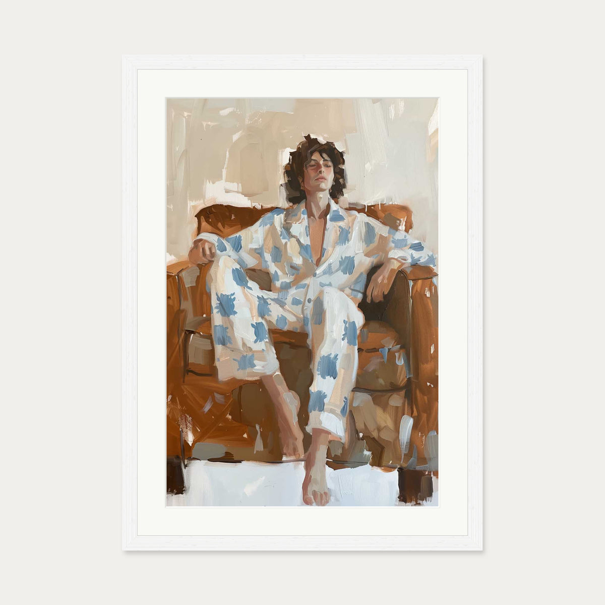Sitting Figure Study Art Print — 50 x 70 cm — White Frame