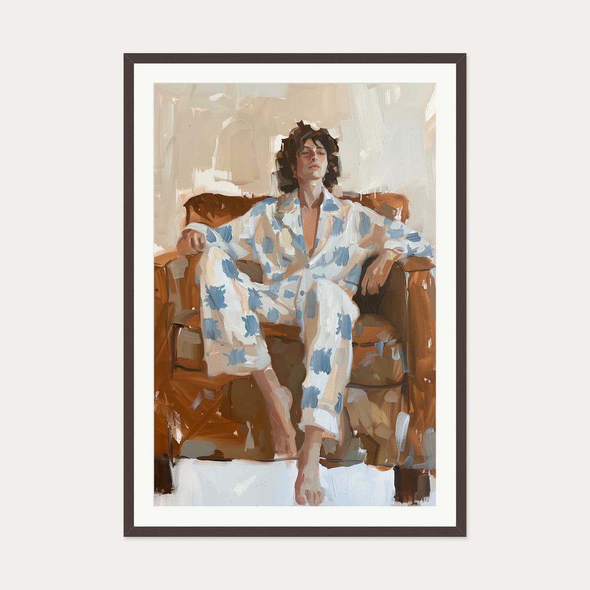 Sitting Figure Study Art Print — 70 x 100 cm — Brown Frame