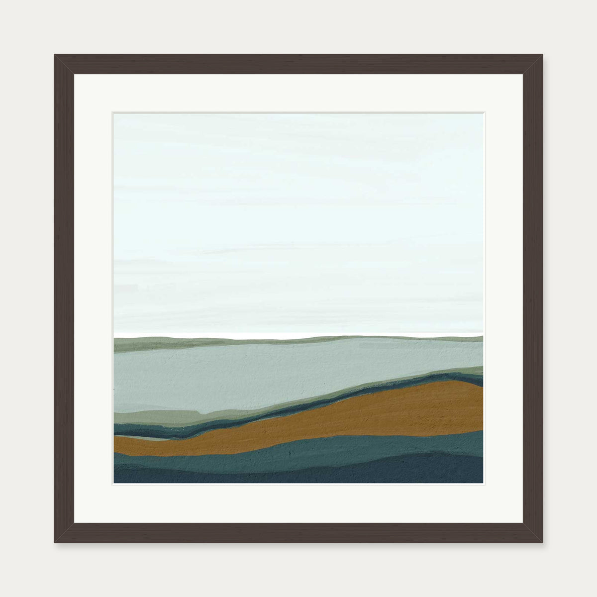 Sky and Seascape Abstract Art Print — 50 x 50 cm — Brown Frame