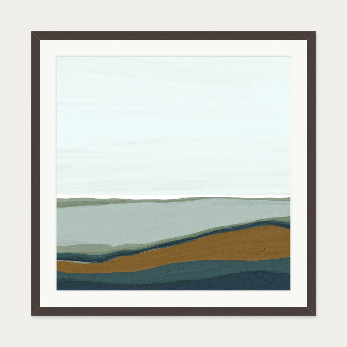 Sky and Seascape Abstract Art Print — 70 x 70 cm — Brown Frame