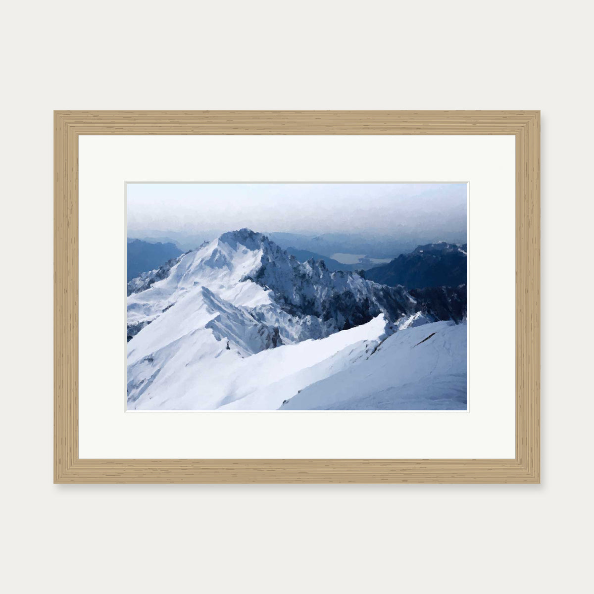 Snowy Mountain Impressionist Art Print — 30 x 40 cm — Oak Frame