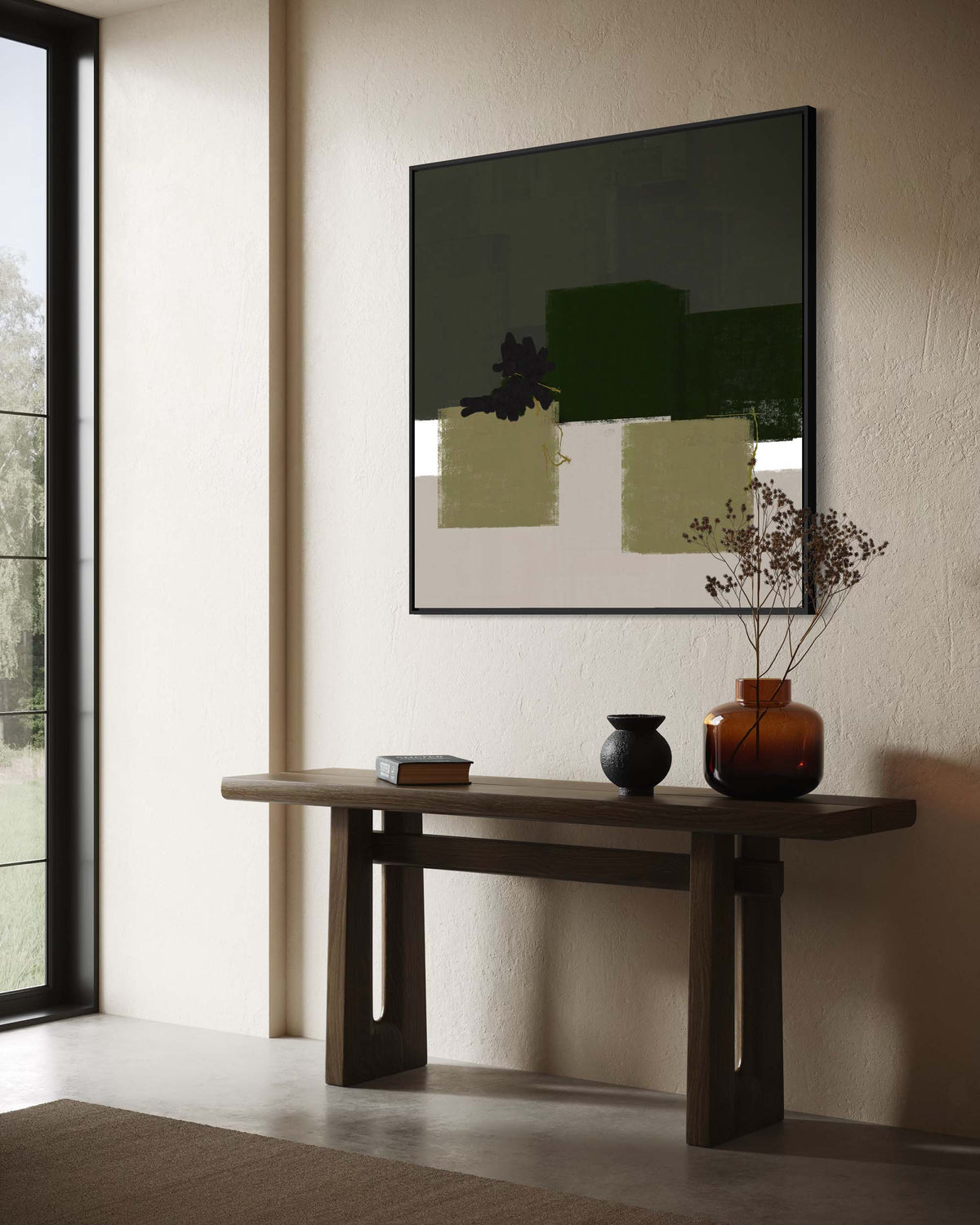 Geometric Olive Green Canvas Art
