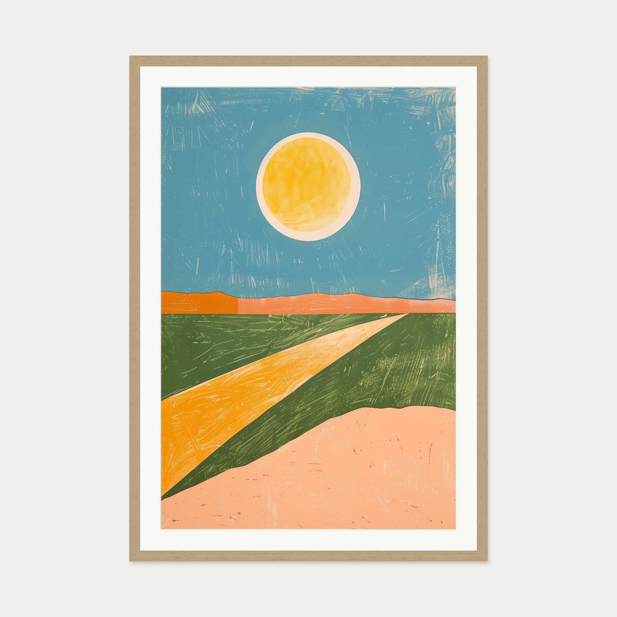 Sunny Day Wall Art Print — 70 x 100 cm — Oak Frame
