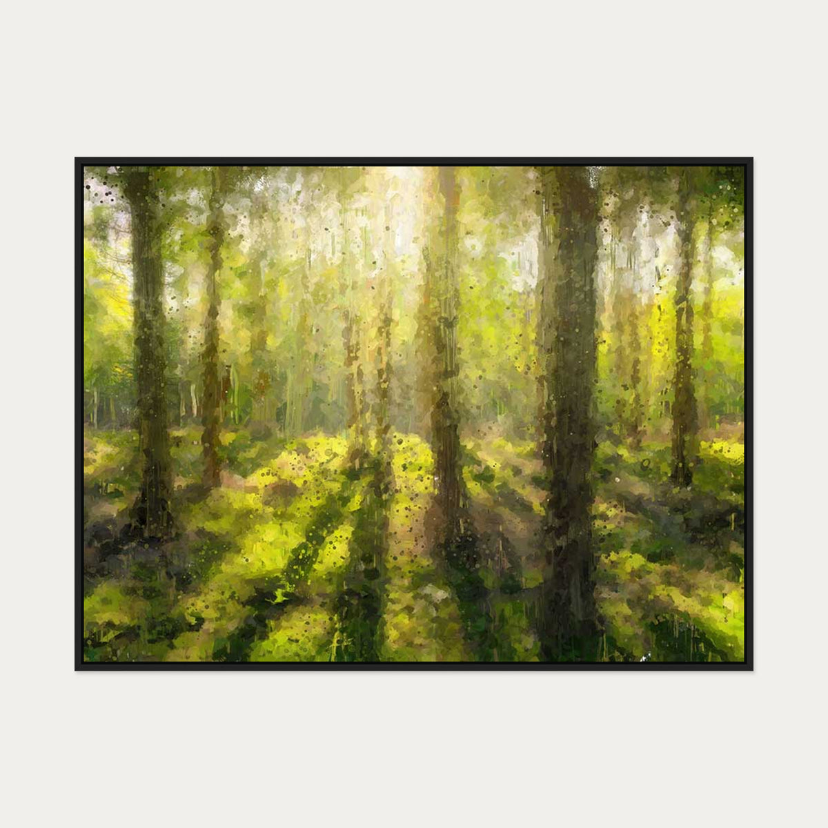 Sunrise Forest Landscape Canvas Art — 90 x 120 cm — Black Frame