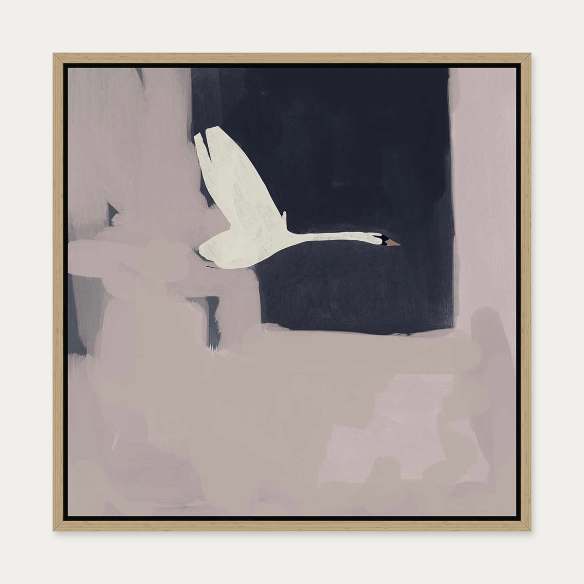 Swan In Flight Canvas Art — 50 x 50 cm — Oak Frame