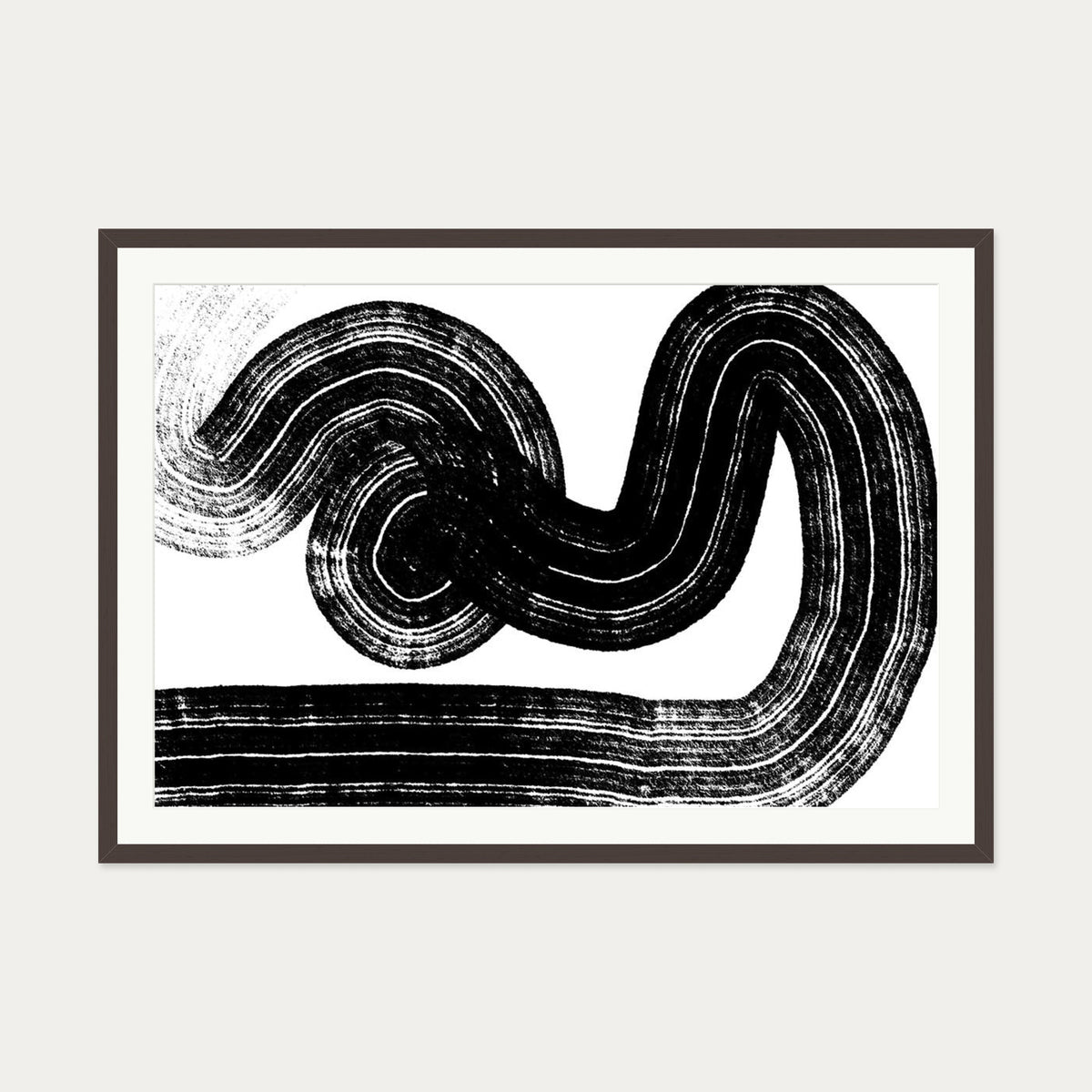 Swerve Line Art Art Print — 70 x 100 cm — Brown Frame