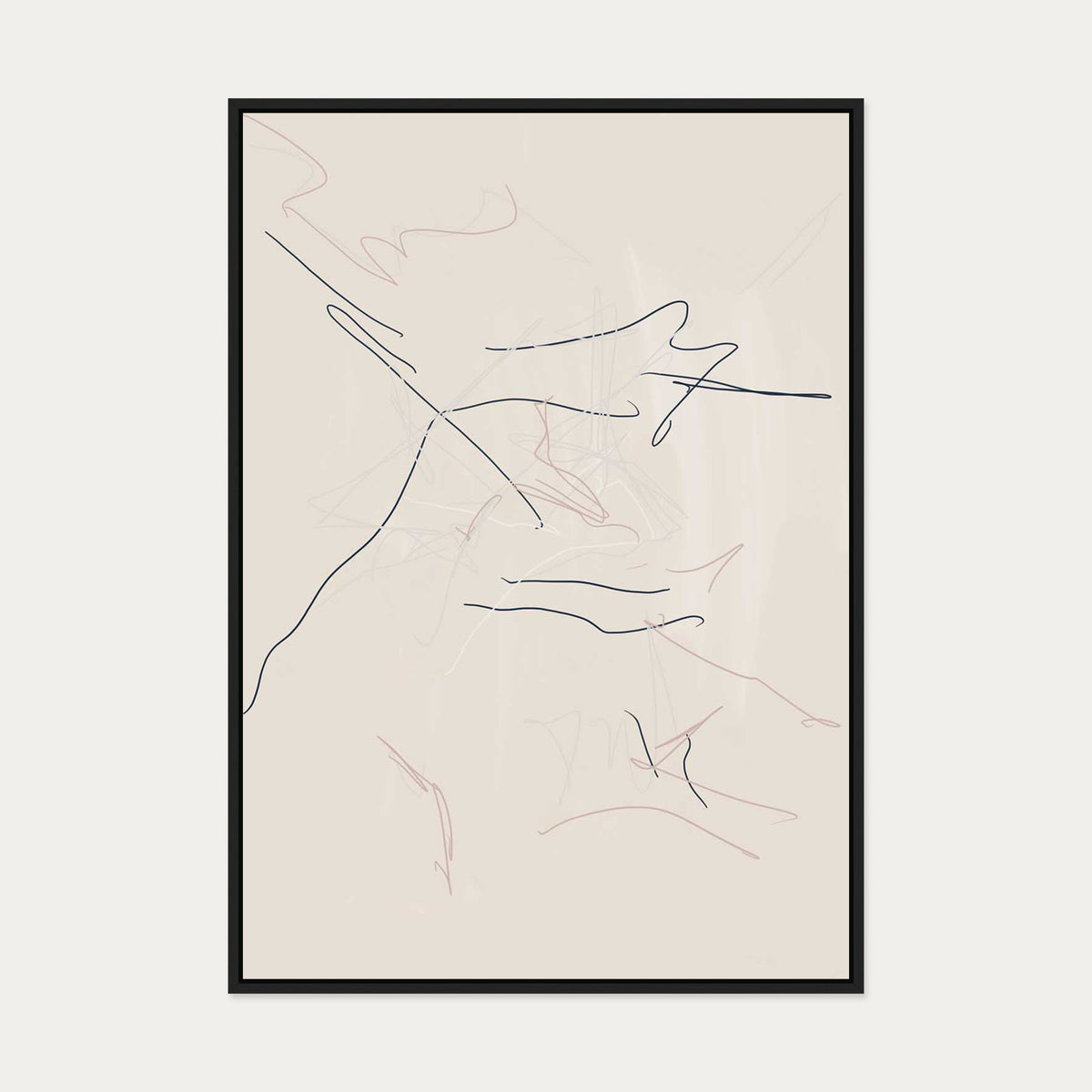 Taupe Abstract Line Canvas Art — 70 x 100 cm — Black Frame