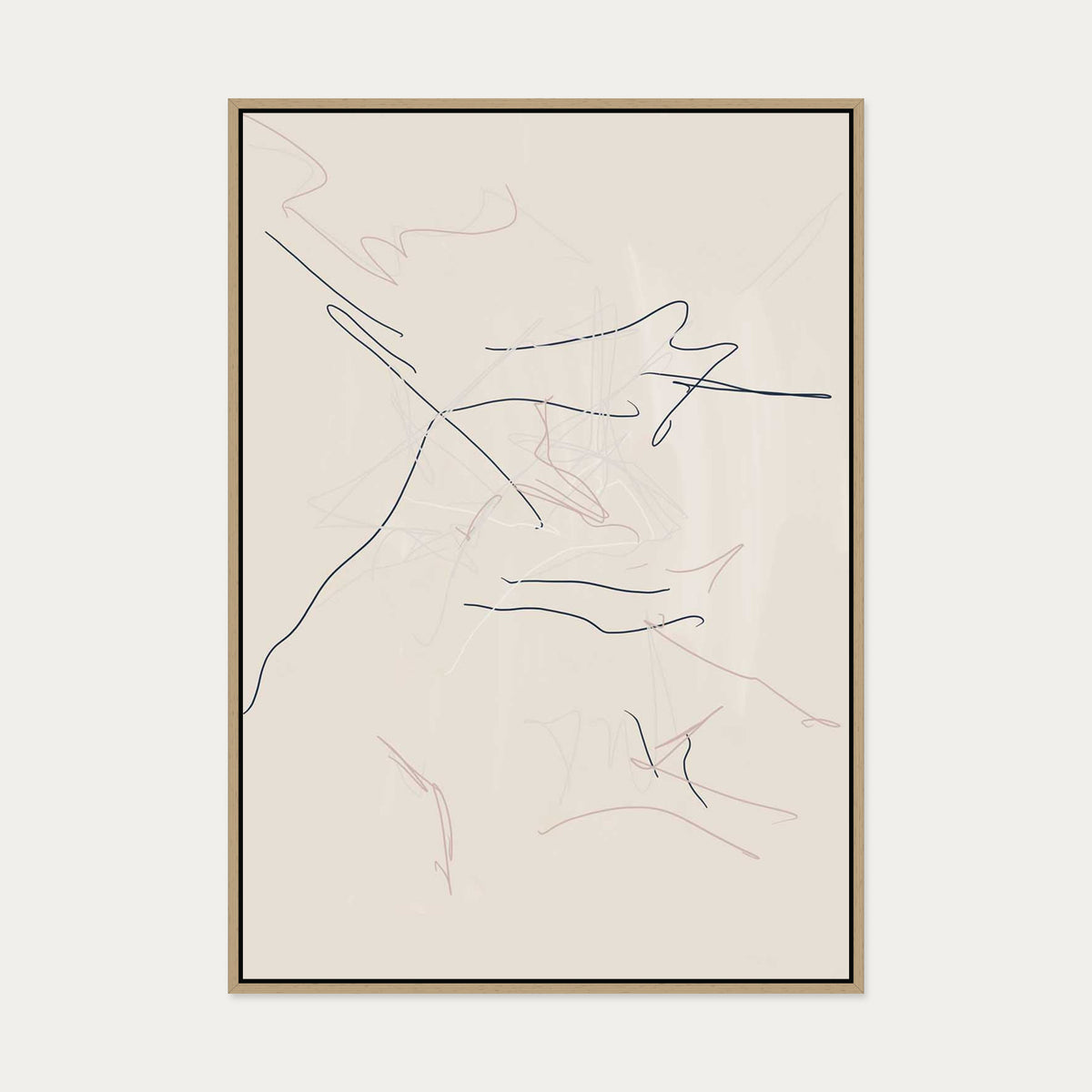 Taupe Abstract Line Canvas Art — 70 x 100 cm — Oak Frame