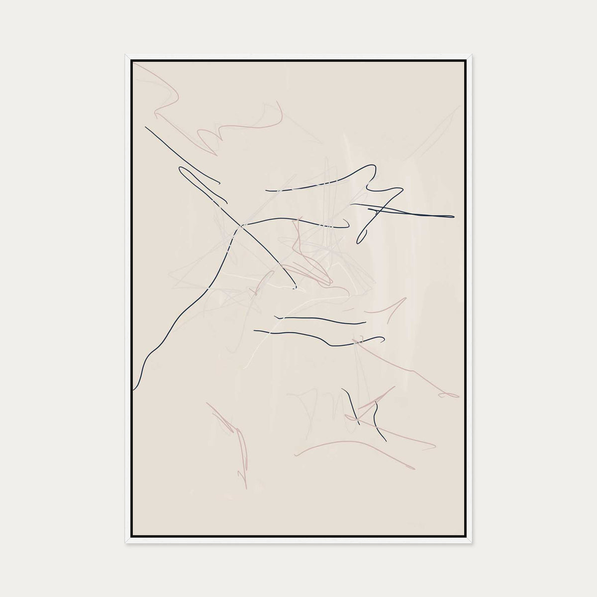 Taupe Abstract Line Canvas Art — 70 x 100 cm — White Frame