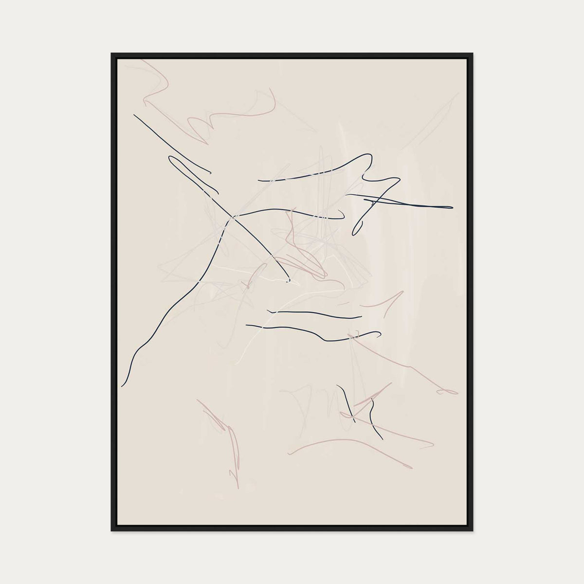 Taupe Abstract Line Canvas Art — 90 x 120 cm — Black Frame