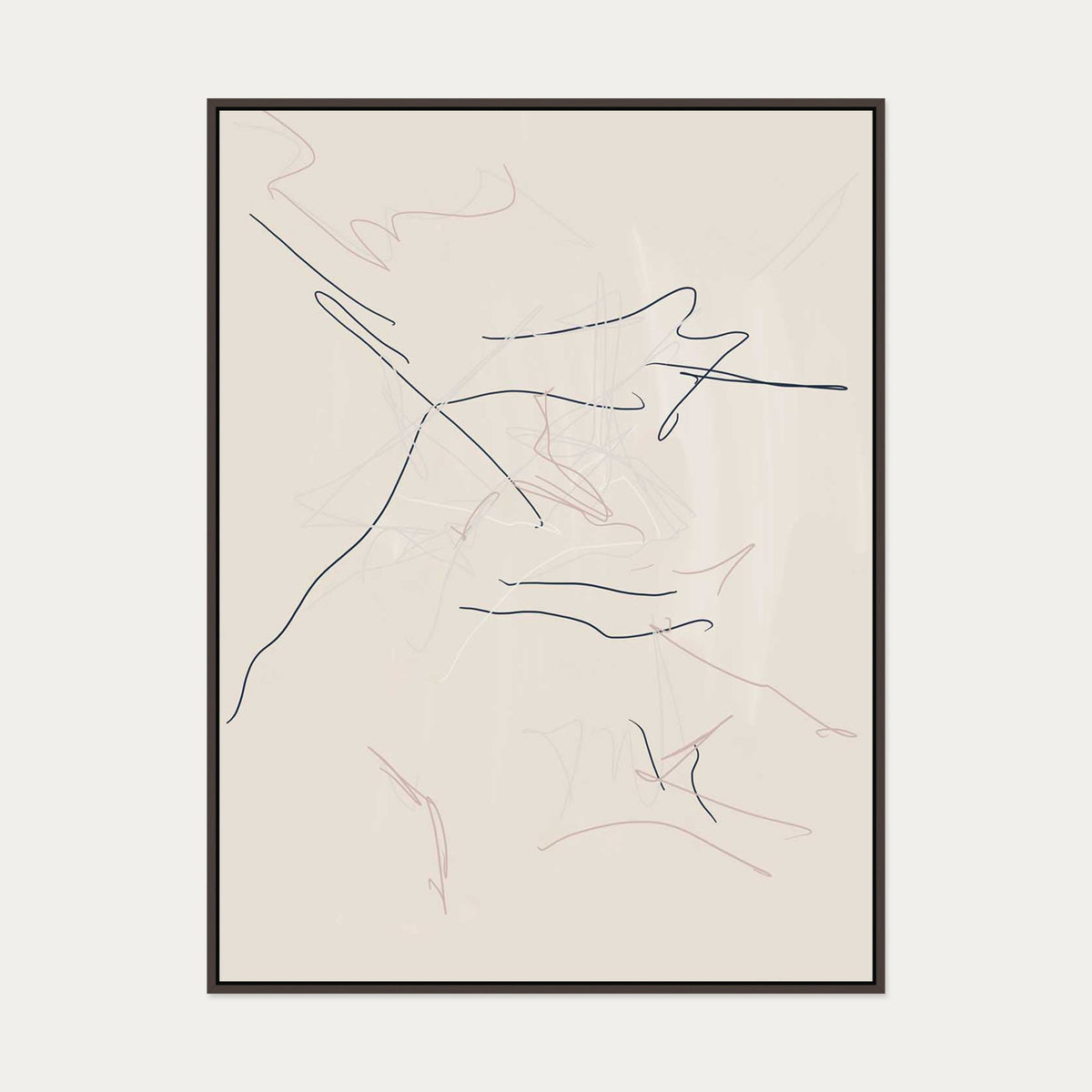 Taupe Abstract Line Canvas Art — 90 x 120 cm — Brown Frame