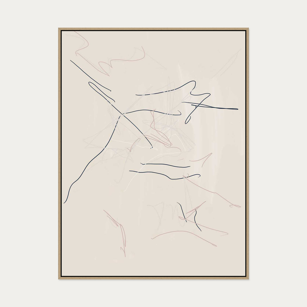 Taupe Abstract Line Canvas Art — 90 x 120 cm — Oak Frame