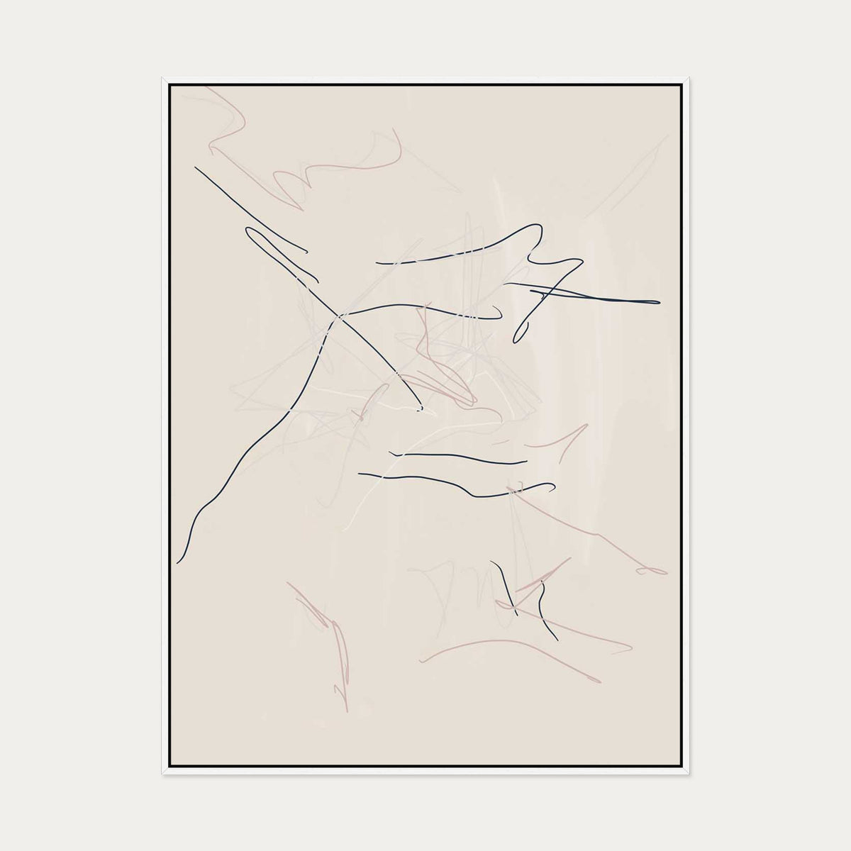 Taupe Abstract Line Canvas Art — 90 x 120 cm — White Frame
