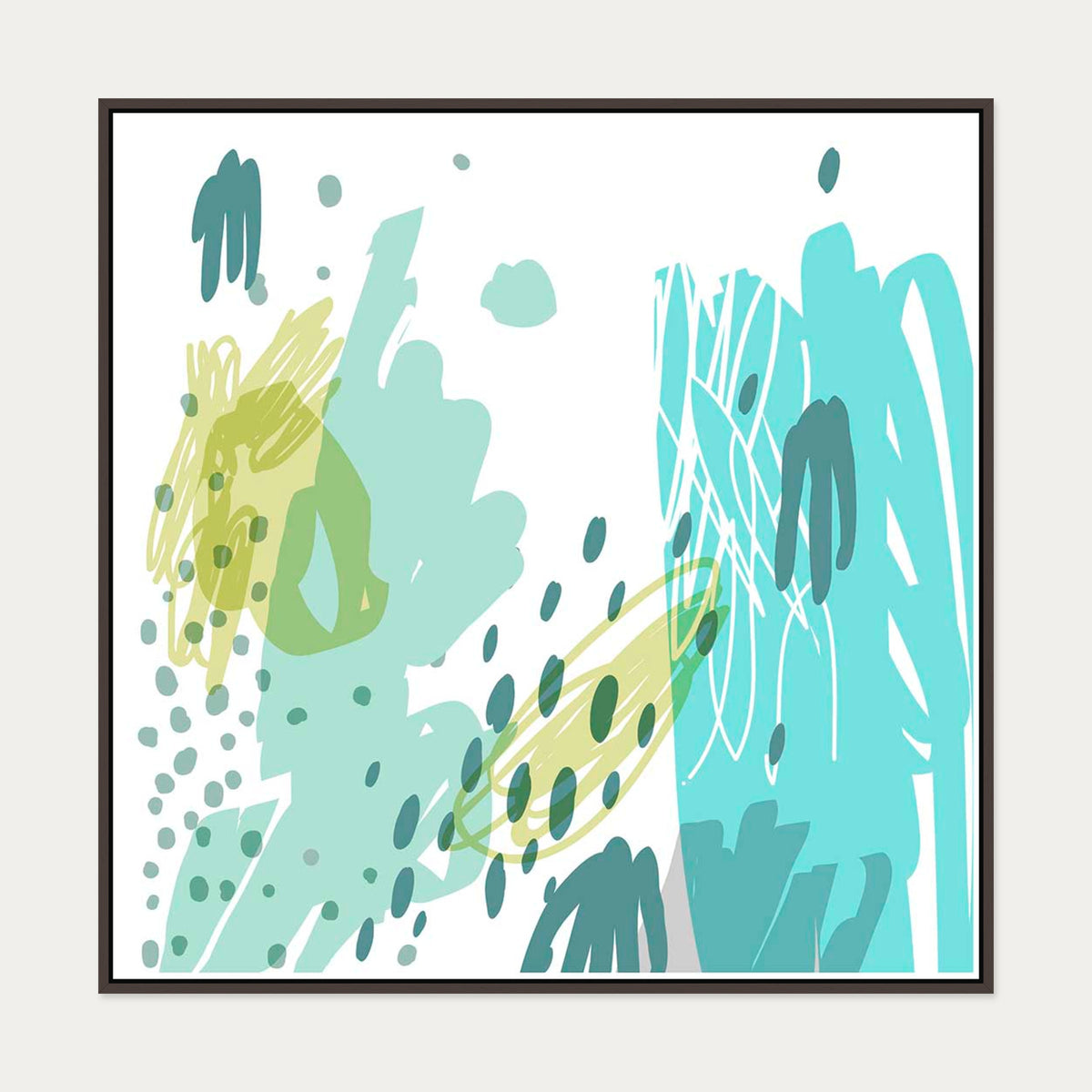 Teal Abstract Design Canvas Art — 100 x 100 cm — Brown Frame