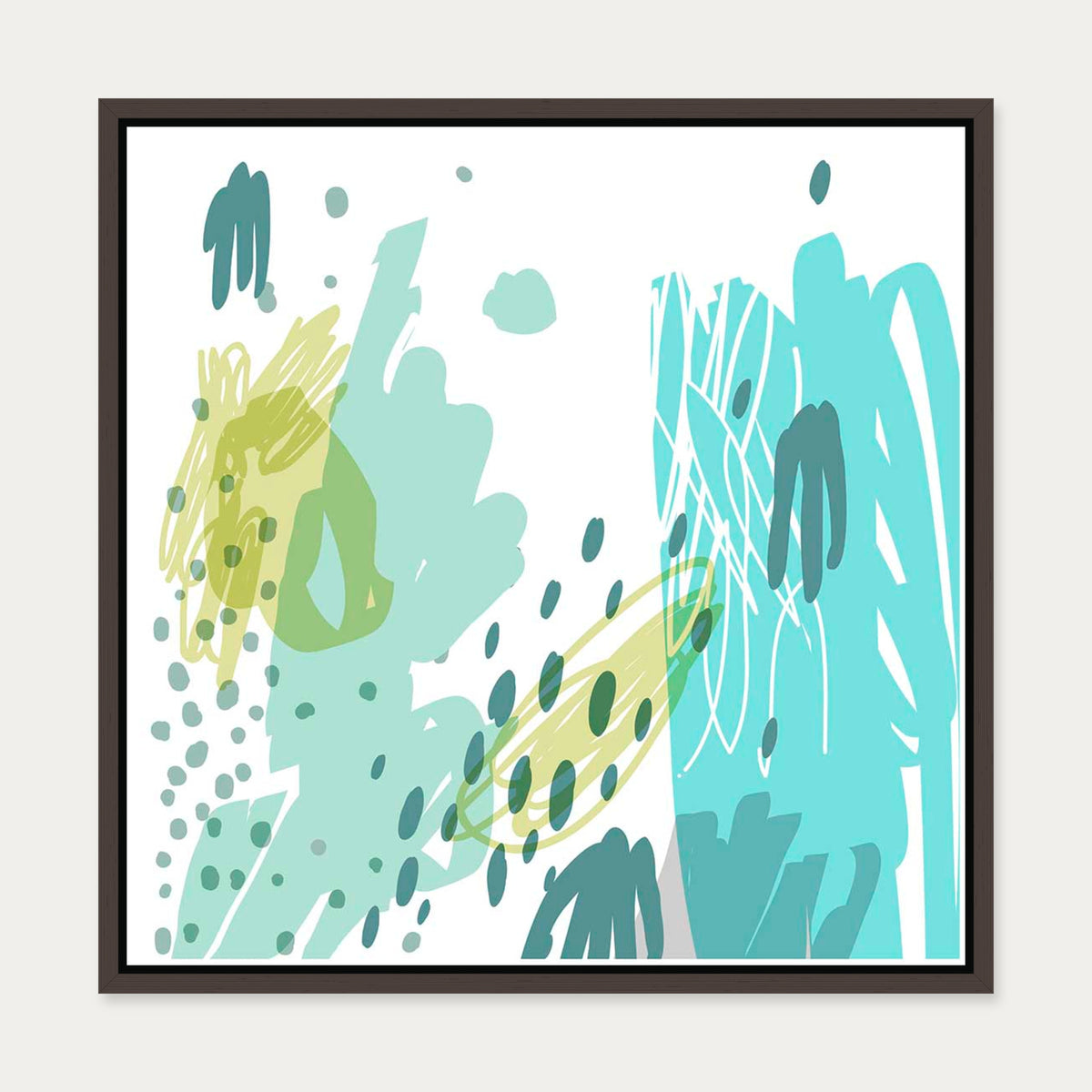 Teal Abstract Design Canvas Art — 50 x 50 cm — Brown Frame