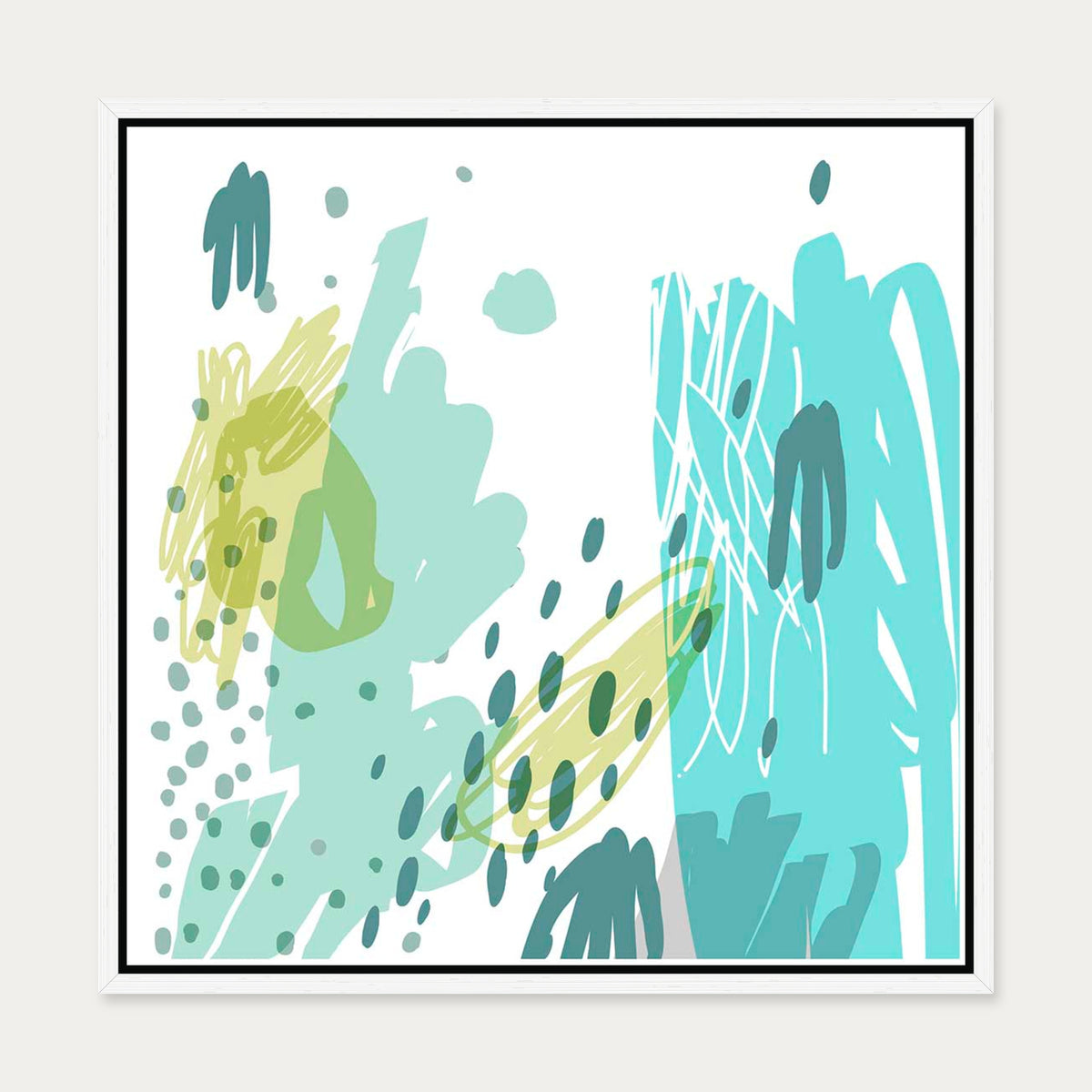 Teal Abstract Design Canvas Art — 50 x 50 cm — White Frame