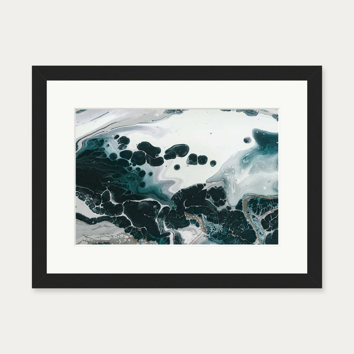 Teal Abstract Marble II Wall Art Print — 30 x 40 cm — Black Frame