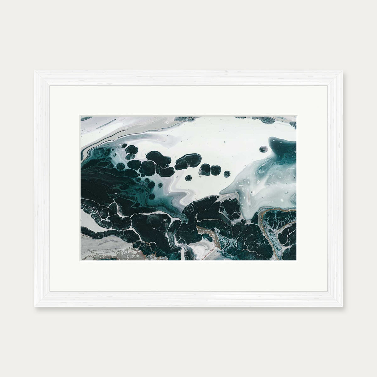 Teal Abstract Marble II Wall Art Print — 30 x 40 cm — White Frame