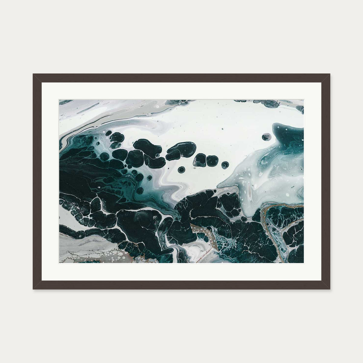 Teal Abstract Marble II Wall Art Print — 50 x 70 cm — Brown Frame