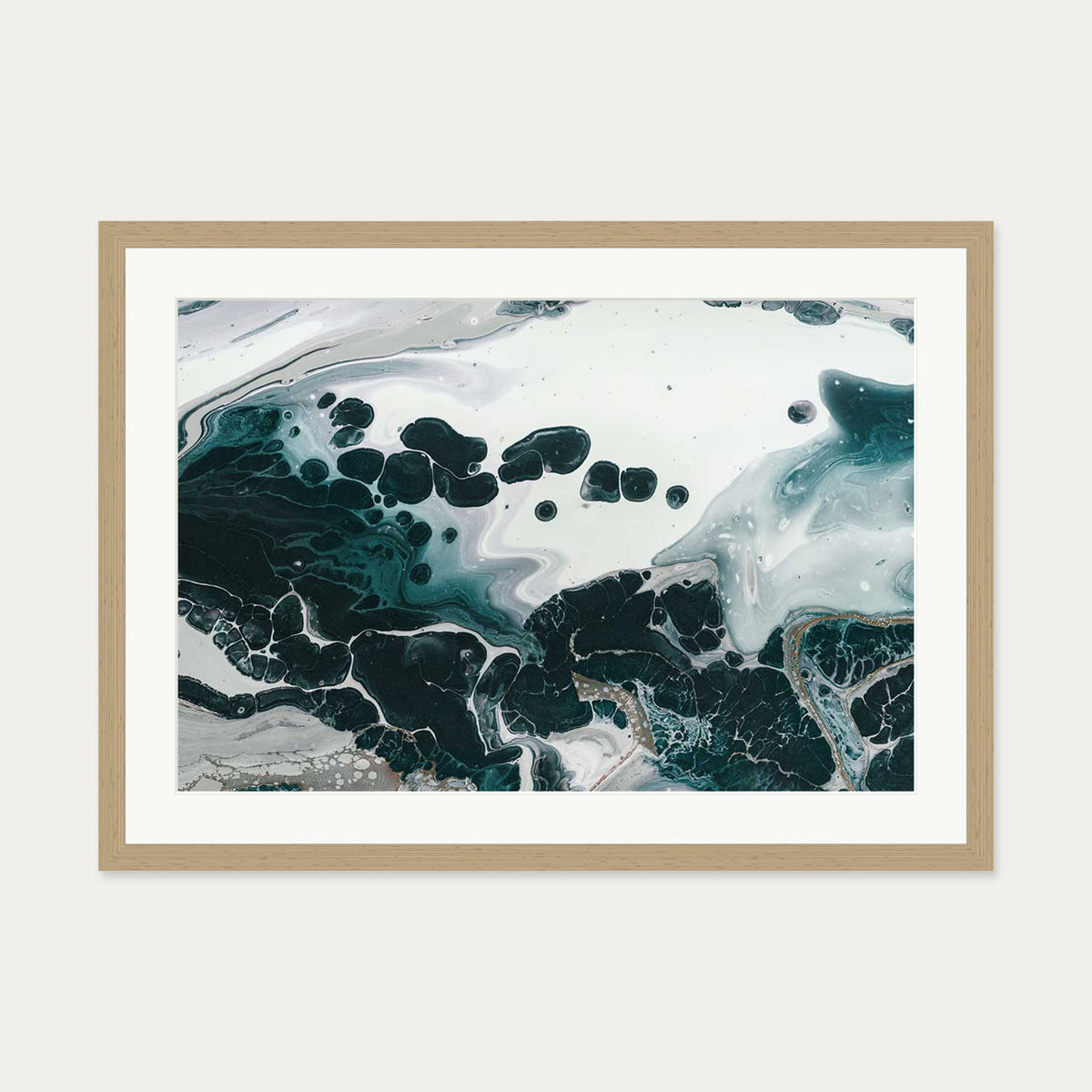 Teal Abstract Marble II Wall Art Print — 50 x 70 cm — Oak Frame