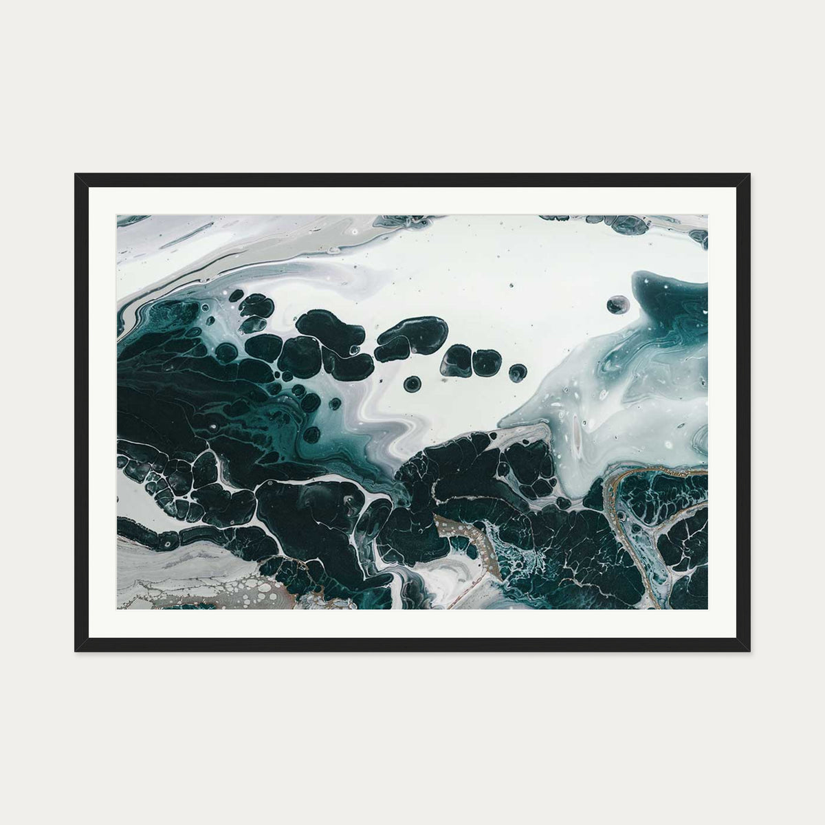 Teal Abstract Marble II Wall Art Print — 70 x 100 cm — Black Frame