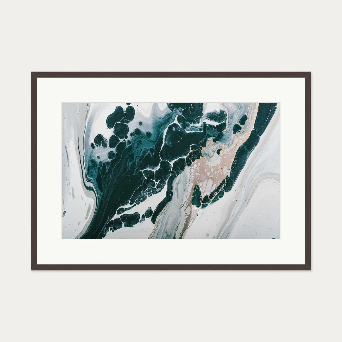 Teal Abstract Marble Wall Art Print — 70 x 100 cm — Brown Frame