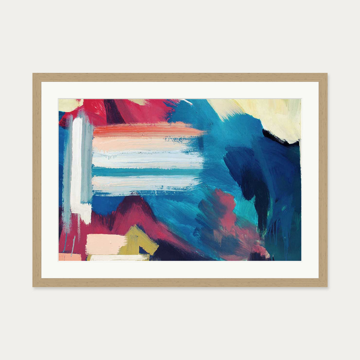 Teal Abstract Wall Art Print — 50 x 70 cm — Oak Frame
