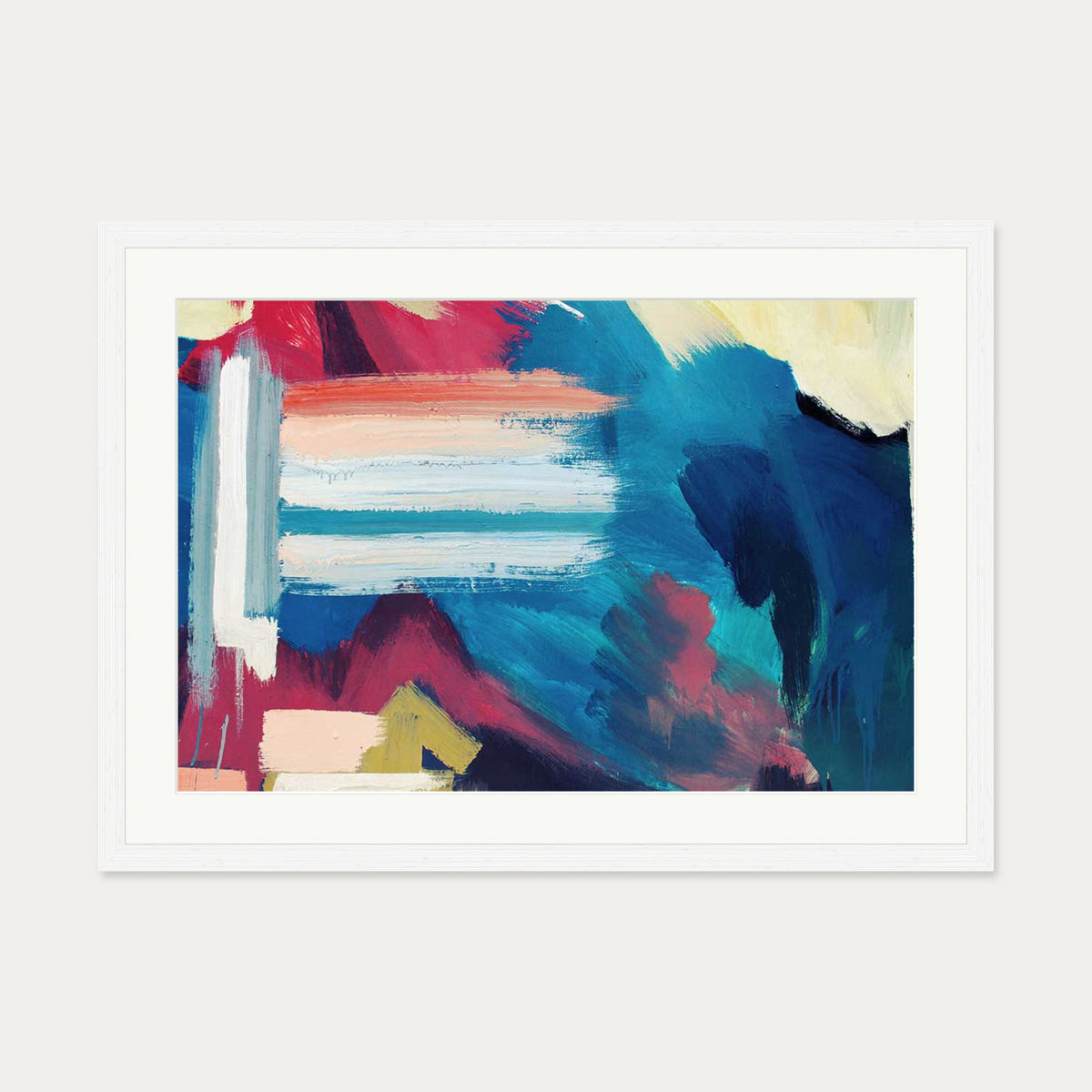 Teal Abstract Wall Art Print — 50 x 70 cm — White Frame