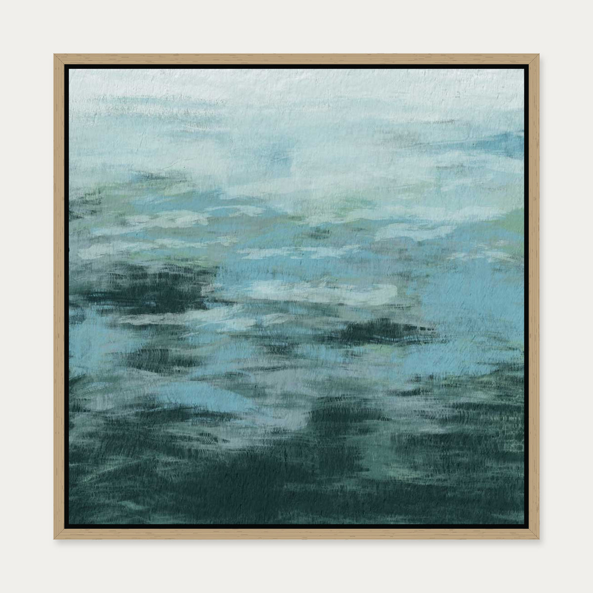 Teal Brush Strokes Abstract Canvas Art — 50 x 50 cm — Oak Frame