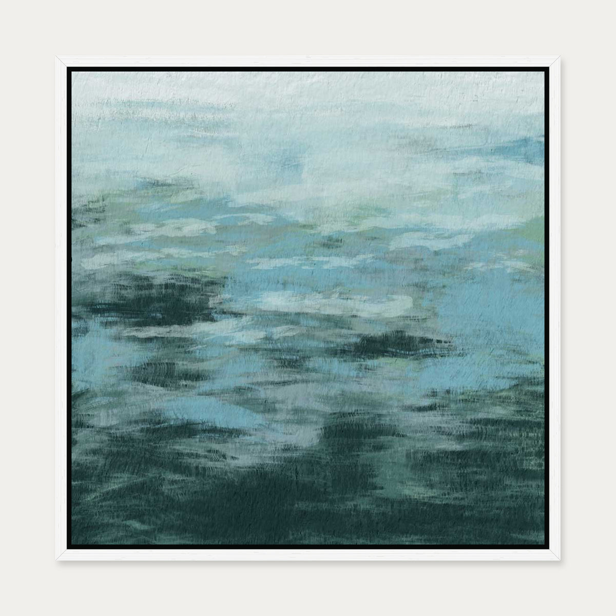 Teal Brush Strokes Abstract Canvas Art — 50 x 50 cm — White Frame