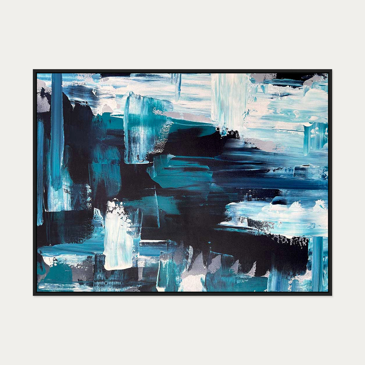 Teal Brushstrokes Canvas Art — 90 x 120 cm — Black Frame