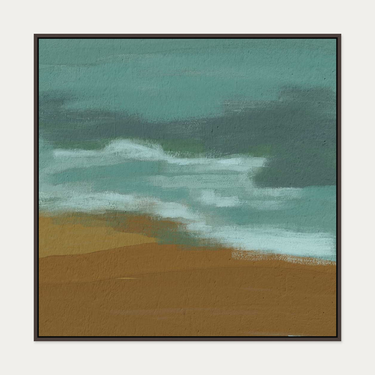 Teal Dunes Canvas Art — 100 x 100 cm — Brown Frame