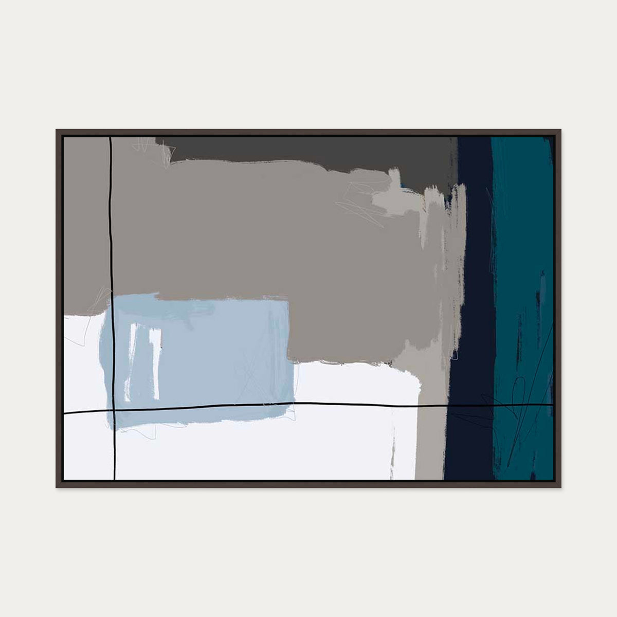 Teal Geometric Study Canvas Art — 70 x 100 cm — Brown Frame