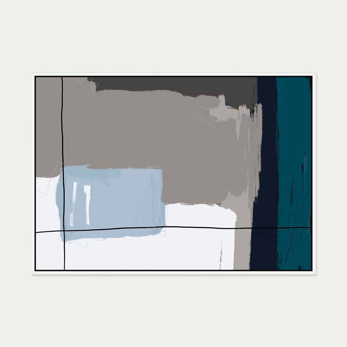 Teal Geometric Study Canvas Art — 70 x 100 cm — White Frame