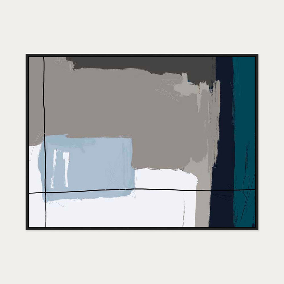 Teal Geometric Study Canvas Art — 90 x 120 cm — Black Frame