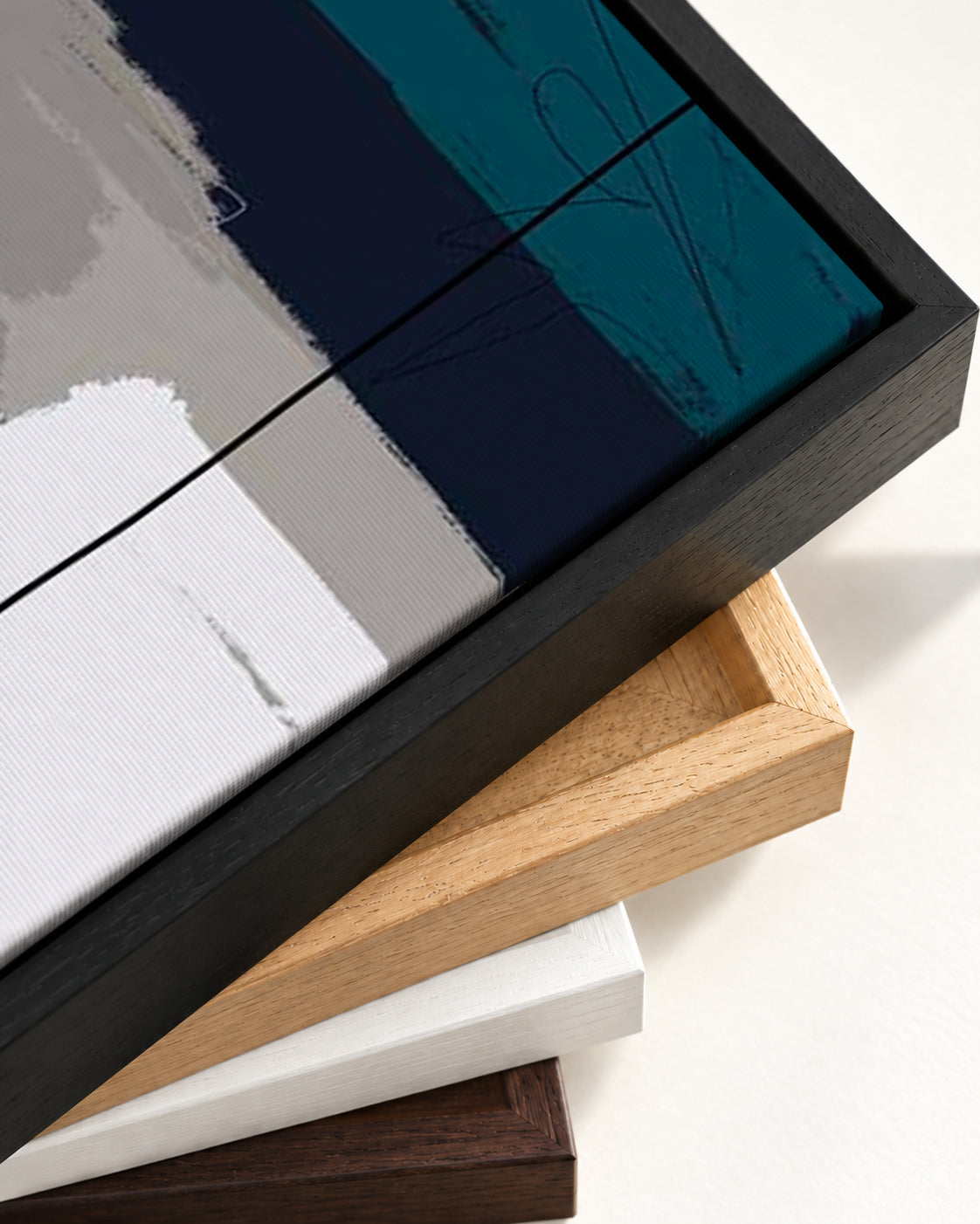 Teal Geometric Study Canvas Art — framed canvas corner and wrapped canvas detail